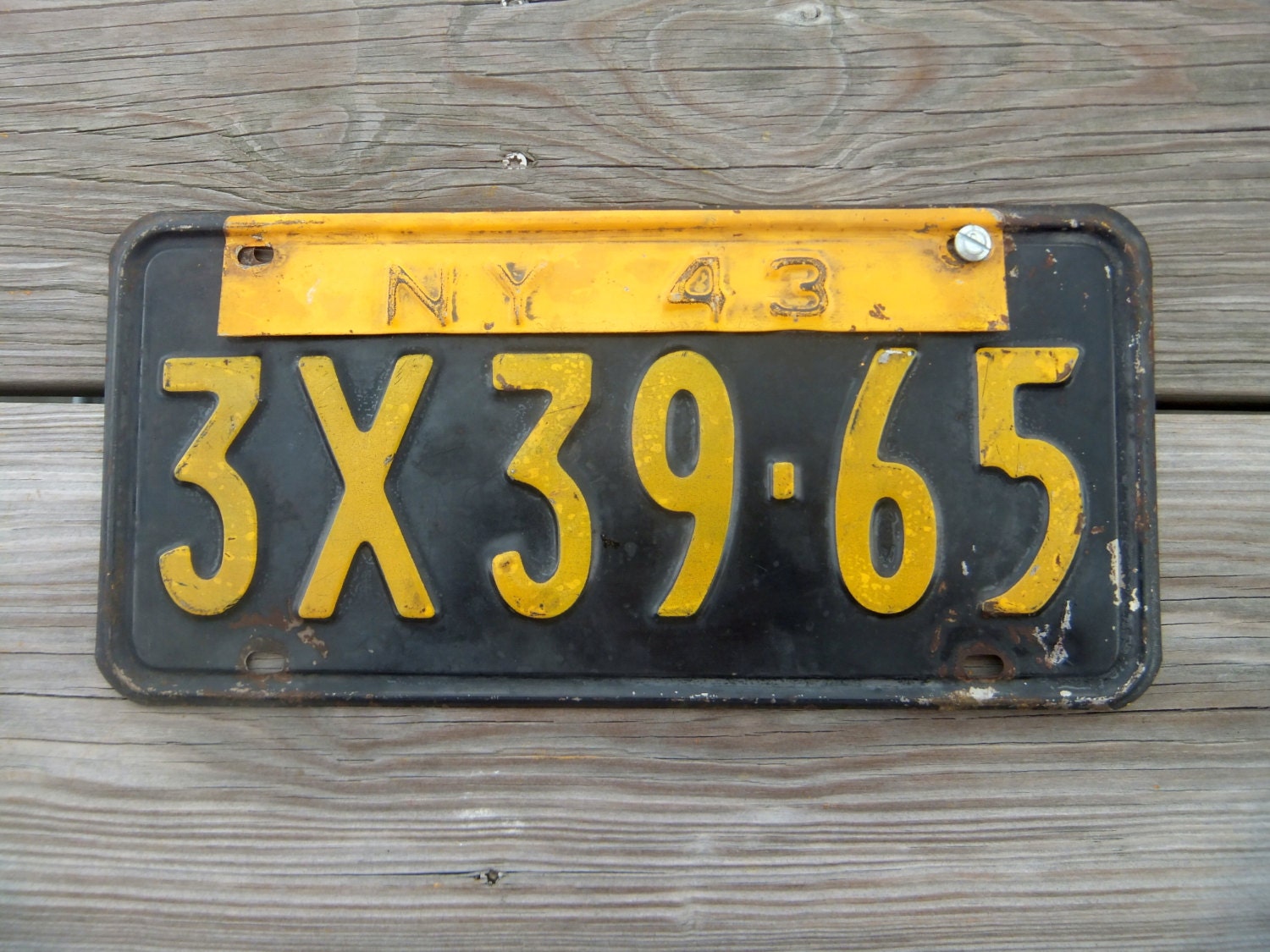 Vintage New York License Plate 1942 and 1943, World War II, 3X39-65, 1940's