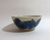 Blue Dots bowl, all over brushstrokes