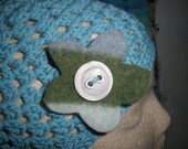 Cool Felted Flower Pin Handmade Ceramic Button OOAK Brooch embellishment jewelry shades of gray upcycle reclaimed materials