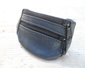 Beautiful Coin Purse Navy Blue Grey Leather Small Change Wristlet With Zippers