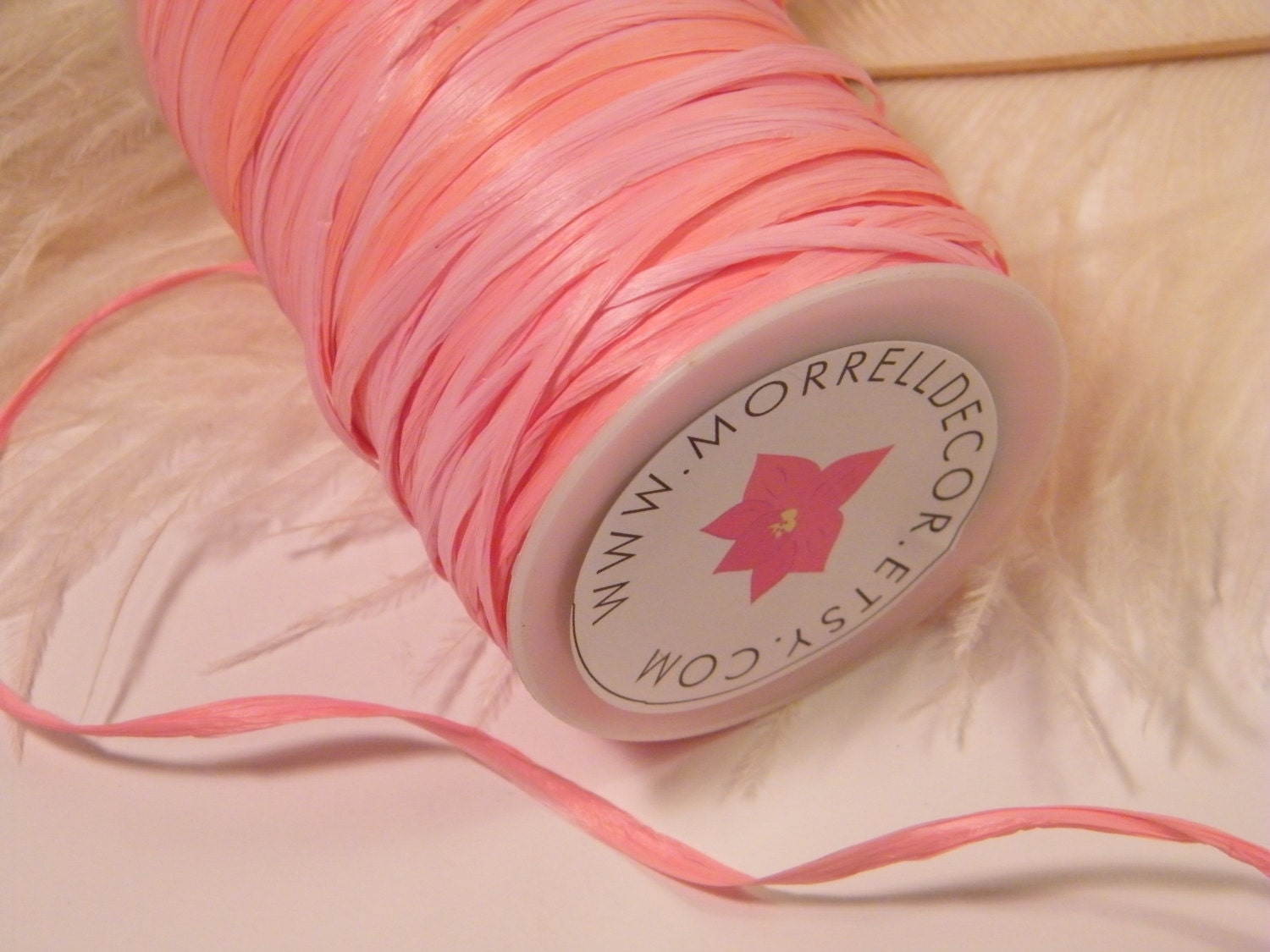 Raffia Ribbon - Pink and Peach Variegated-  Spring Summer Gift Wrap Idea - Wedding Decor Ribbon - Favor Box Ribbon - 1/4" - 100 yard spool