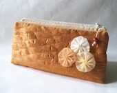 Wedding Set of 5 Clutches Bridesmaids gifts Cosmetic Bags in Burnt Orange with Cream Light Yellow and Orange Flowers