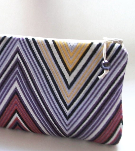 Purple Chevron Clutch Wedding Party Gift Missoni Fabric Cosmetic Bag, Mother of the Bride Gift, Mother of the Groom Gift