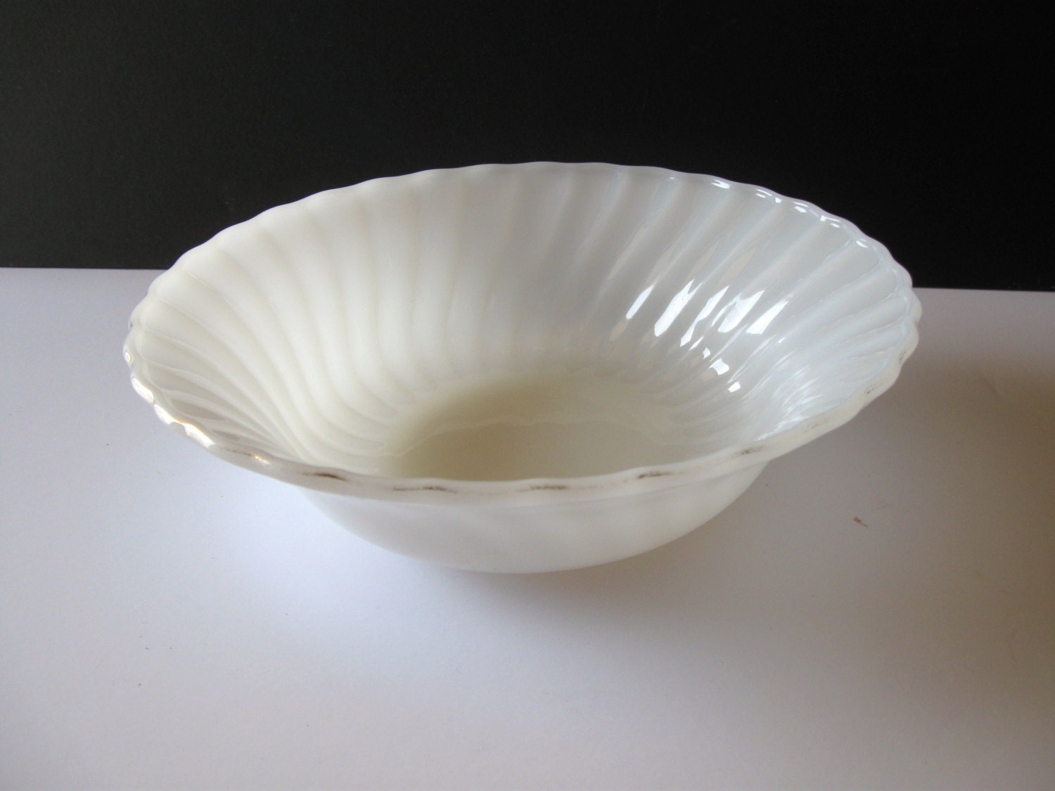 Vintage Milk Glass Anchor Hocking swirl bowl Made in USA mid century milk glass bowl