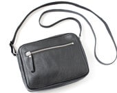 Genuine Leather Double Zipper Crossbody Bag in Black, adjustable strap with black detailing, Medium, handbag, shoulder bag, purse