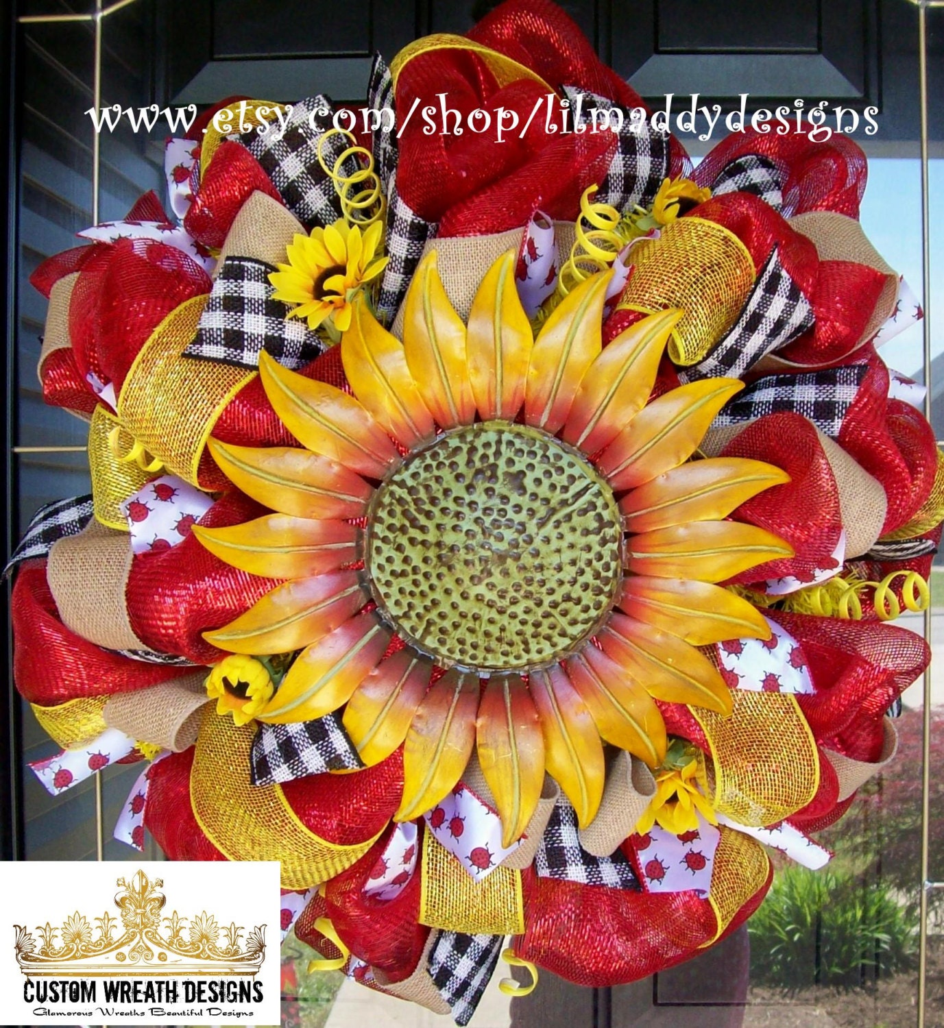 Bright Red Sunflower Mesh Wreath