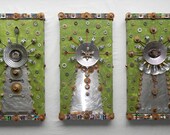 Recycled Art Assemblage  -  "Cyclopean Medusas" (Triptych)  -  Origina Mixed Media