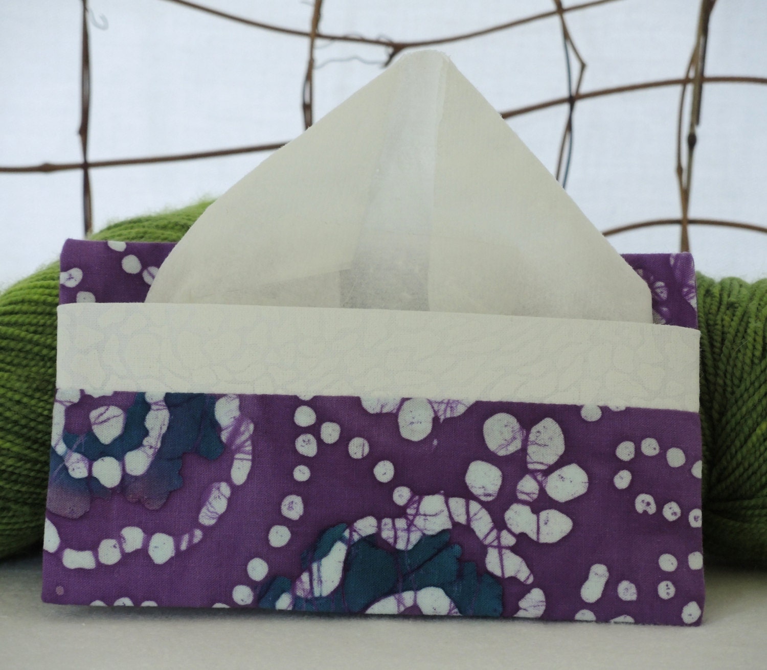 Tissue Holder for Purse, Travel: Purple & White Batik