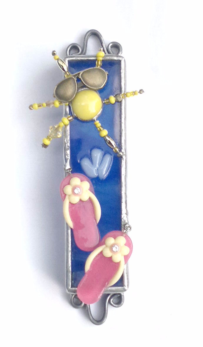 Beach Mezuzah fused&stained glass handmade by dalit glass