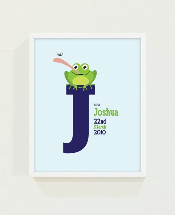 Custom Child's Keepsake Initial Print - Boys Frog (Any Initial) Il_570xn