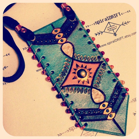Hand Painted Leather Necklace Blue