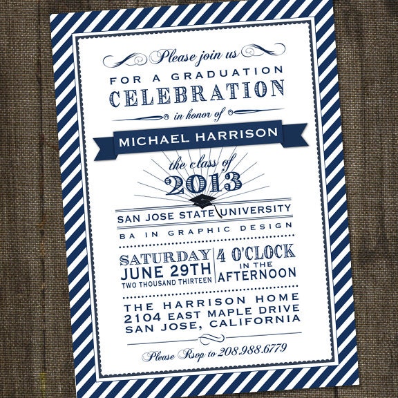 Navy and White 2013 Graduation Printable Party Invitation
