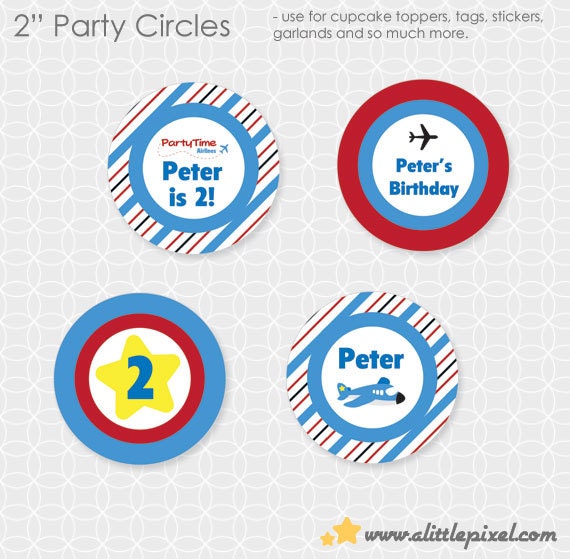 Airplane Theme Party Circles - Personalized Printable Il_170x135