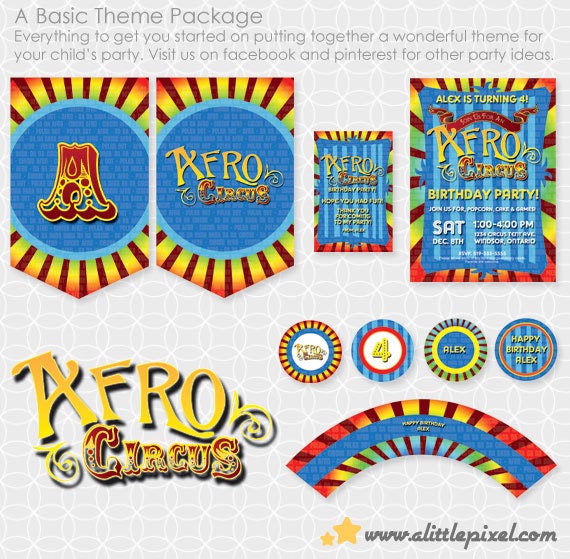 Afro Circus Party Theme Basic Package - Personalized Printable with BONUS Il_570xn