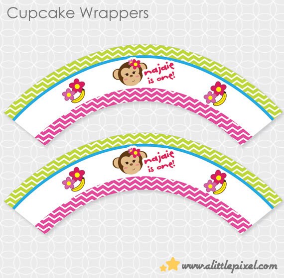 Monky Girl Party Cupcake Wrappers - Personalized Printable Il_570xn