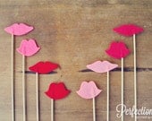 Felt Props - Set of 8 Double Layered Lips on a Stick // Wedding Photo Props // Wedding Favors // Wedding Photo Booth Props // Assorted Props