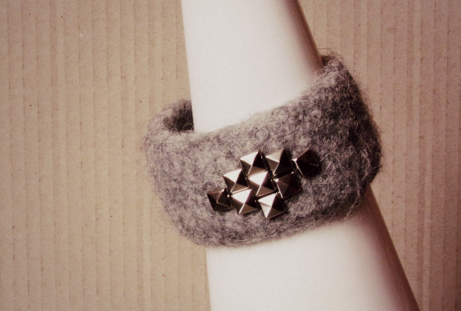 Felt and stud Cuff  - fashion style - eco-friendly - bright color cuff - soft accessories - medium grey - CHOOSE ONE