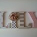 Wooden  letters for nursery in pink, tan, black and white. Matilda Jane inspired