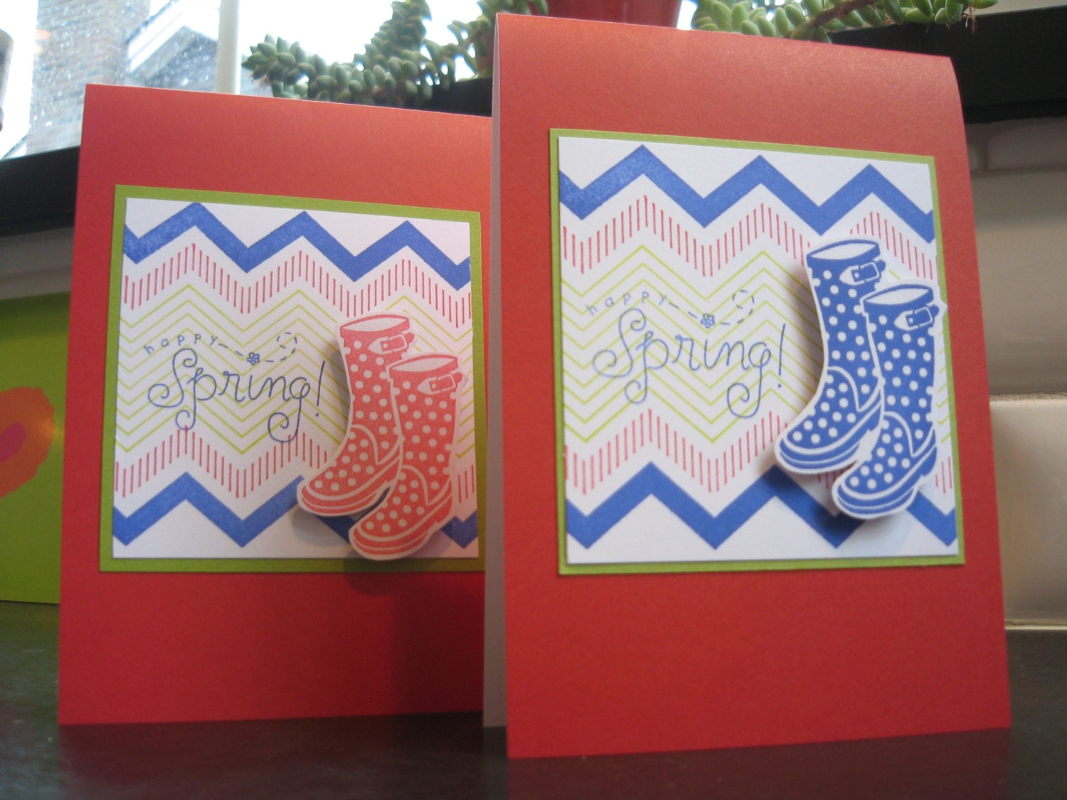Happy Spring Cards Set of 2 Handmade Rubber Boots