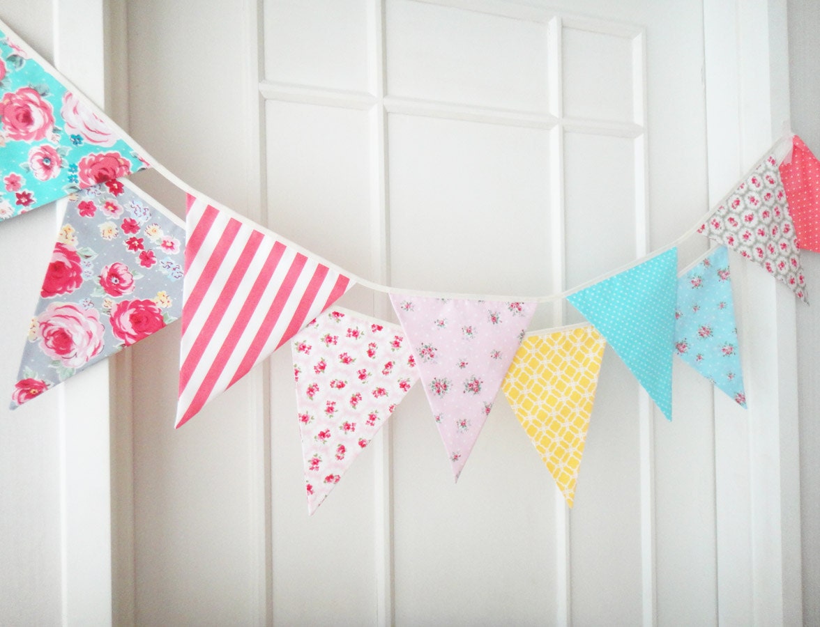 Shabby Chic Fabric Banners, Bunting, Garland, Wedding Bunting, Pennants, Flags - 3 yards (5th version)