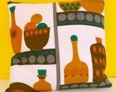 Mid Modern vintage 60s 70s cushion pillow abstract vase apple fabric