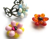 Flower ring - vintage parts, vintage flowers, vintage beads - Colorful, bright, Spring - Swarovski crystals, Swarovski, sparkle