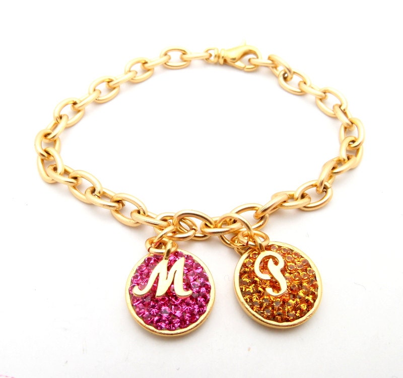 Mothers Day Gift, Mother Daughter Bracelet, Initial Charm, Birthstone Bracelet, Swarovski Crystal, Gold Bracelet