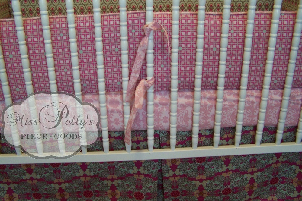 Custom Baby Crib Bedding- READY TO SHIP- Three Piece Crib Set- bumper, sheet and skirt