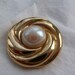 Vintage Brooch, Gold Tone Swirl Circle with Faux Pearl Centre Traditional Styling