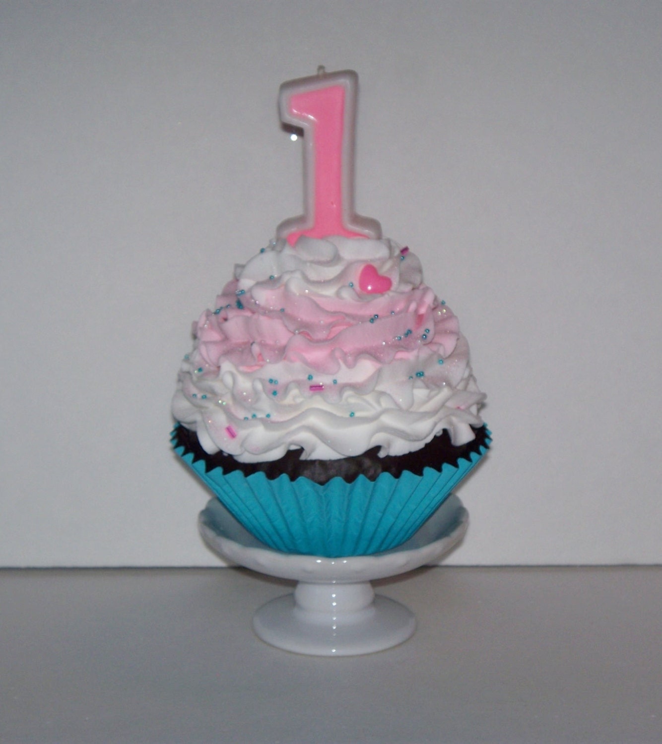 Jumbo Fake Cupcake Girls First 1st Birthday Photo Prop ,  Number 1 One Candle, Picture Props, Birthday Party Decor, Keepsake