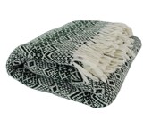 Vintage Wool Blanket / Nordic Style Blanket / Knit Throw Blanket / Green Throw Blanket