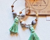 Free shipping US, Chose color,handmade tassel brass hoop earrings with coconut and Jacob's tear drop beads. gift idea,summer,