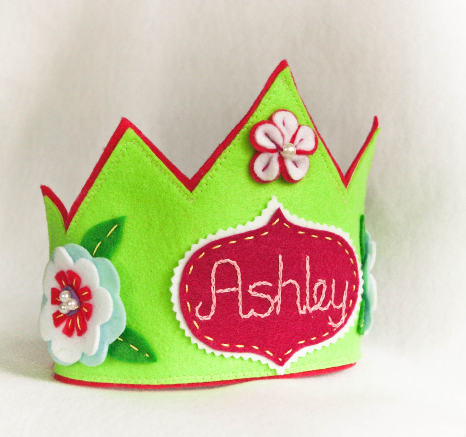 Personalized Birthday Felt Crown- Green Fairy Princess, Costume Accessory, Floral Spring Photo Prop Il_570xn
