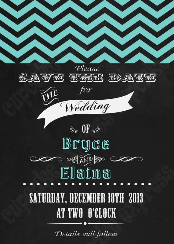 DIY Save the Date PRINTABLE Teal chevron Invitation 5x7 chalboard look wedding bridal shower Il_570xn