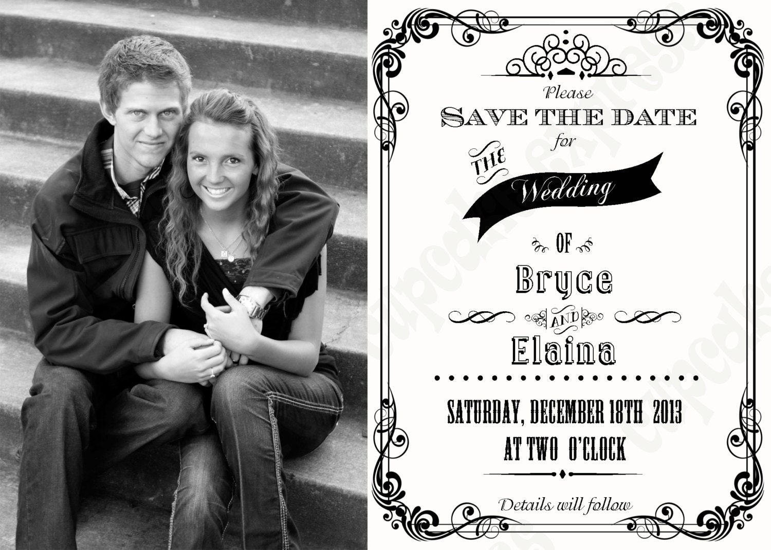 DIY Save the Date White and Black PRINTABLE Photo Invitation 5x7 wedding bridal shower Il_570xn