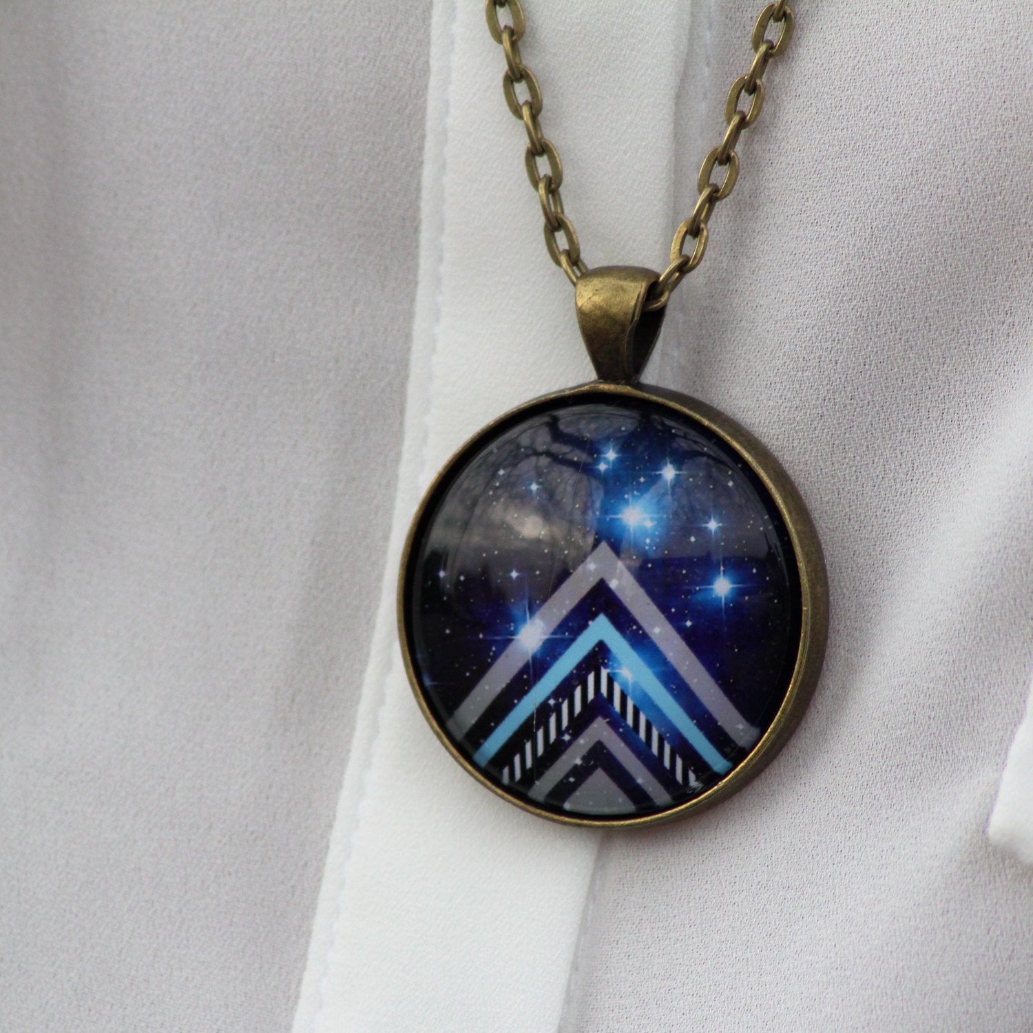 Starry Eyed Geometric Large Pendant Necklace - Wanderlust Collection - Galaxy, Universe, Outer Space