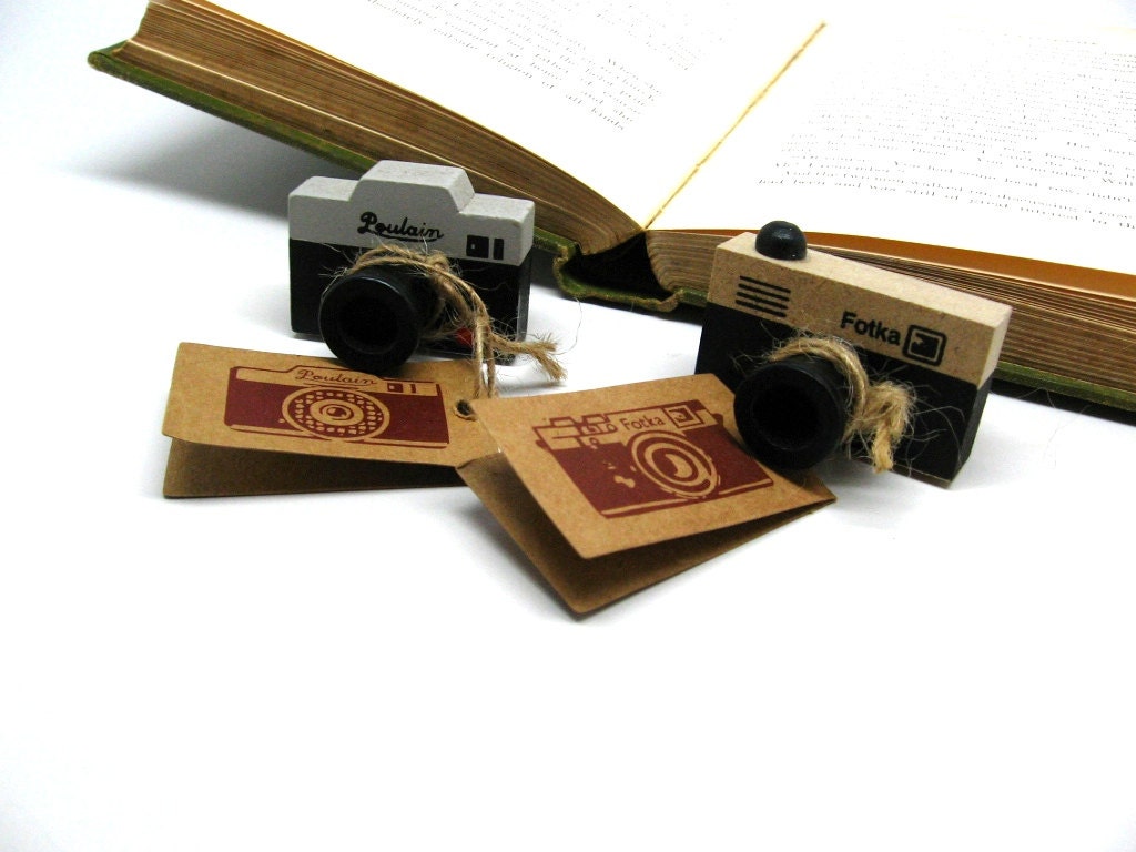 Vintage Style Camera Mini Wood Mounted Rubber Stamps Set of 2