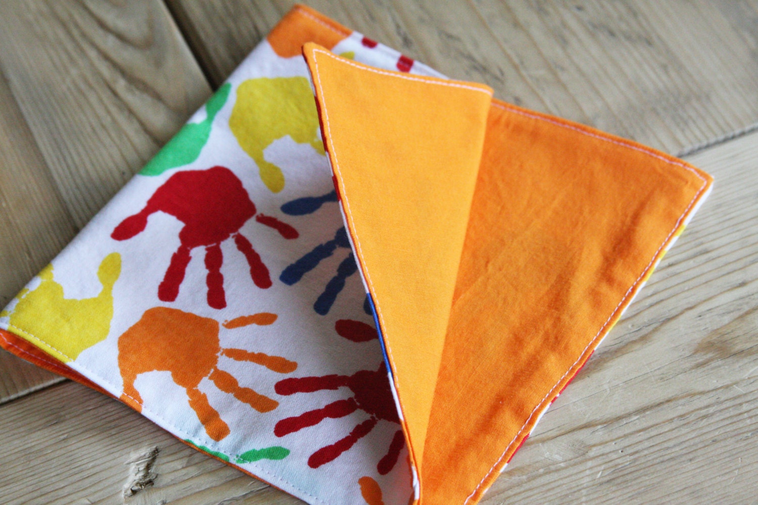 Lunchbox Napkins - Set of 4 - Colorful Hands with Orange - FREE SHIPPING