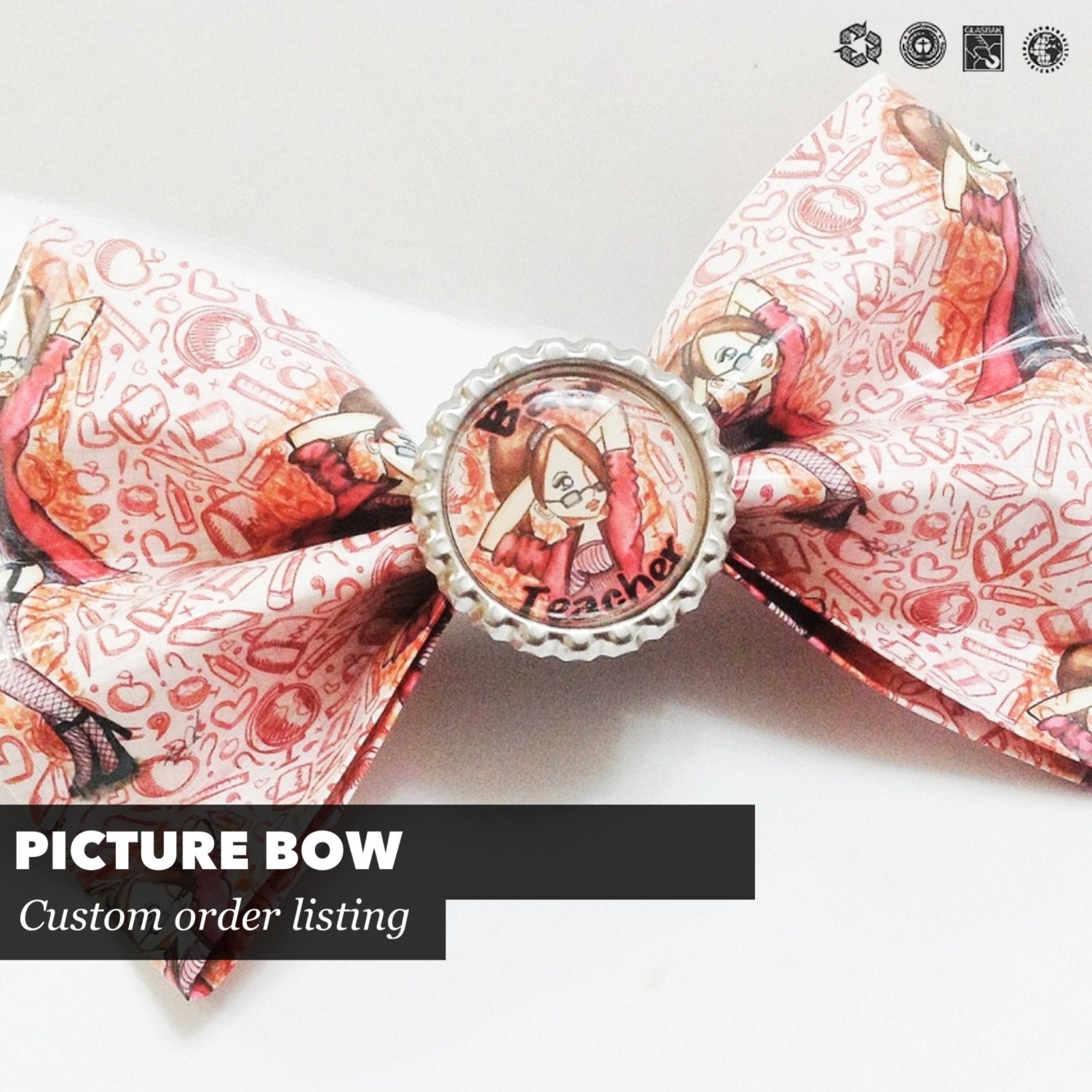 CUSTOM ORDER Picture Hair Bow- Character or Photo of your choice - Free Domestic Shipping