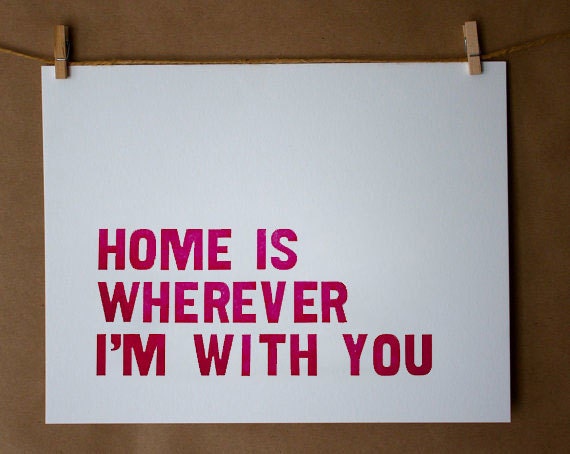 10% OFF SALE - Letterpress Love Quote Print - Home, Love and Wood Type, pink, blue or teal