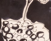 Silk scarf, hand painted in black and white with floral patterns.