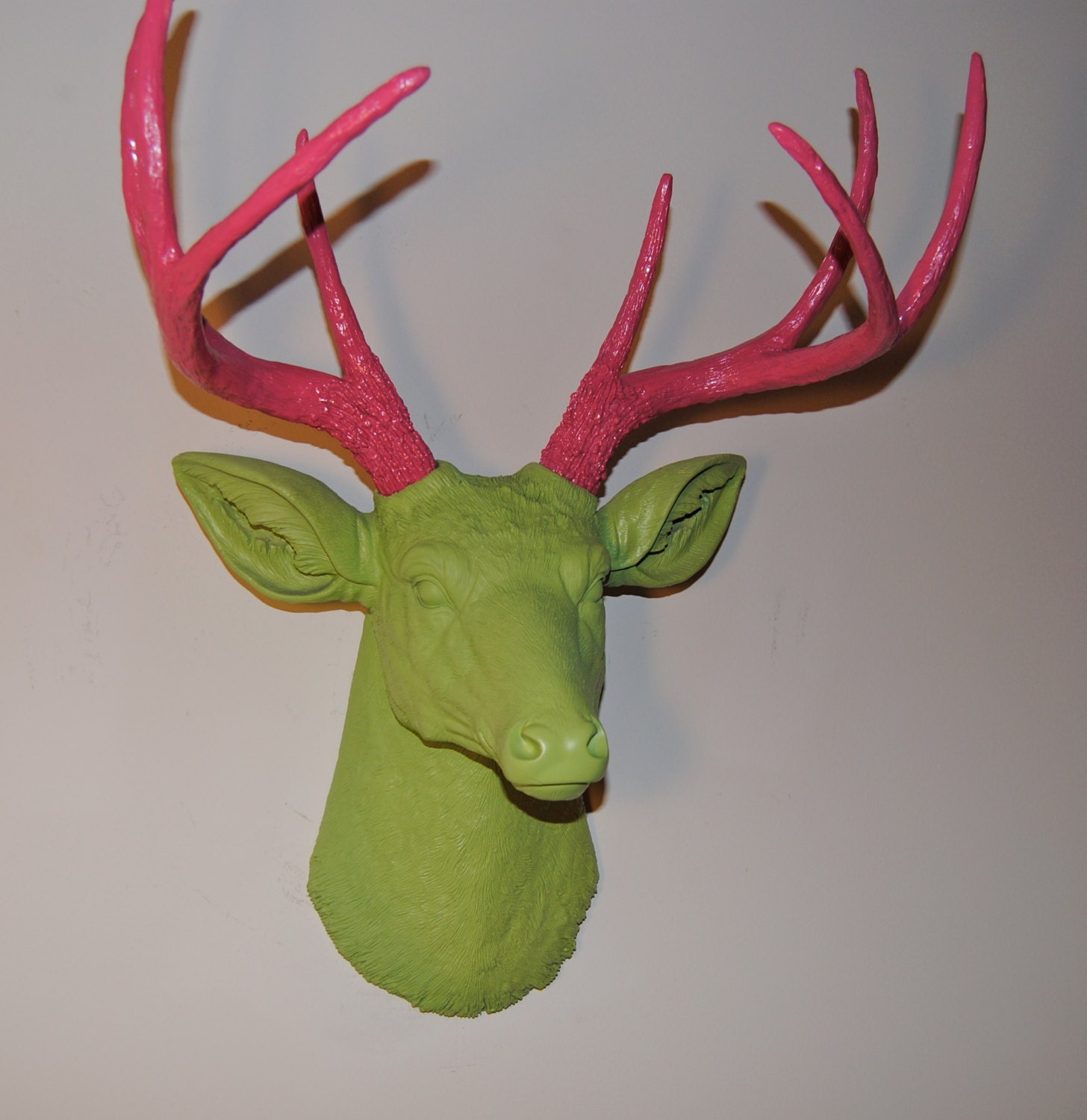 The Preppy Deer - Pink and Green Faux Deer Head Wall Mount - Deer Head Antlers Faux Taxidermy