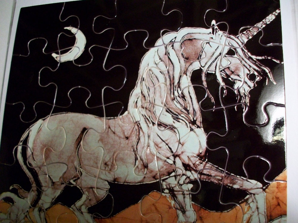 Puzzle 5 - Unicorns in Flower Field - The Last Unicorn - puzzle from original Batik Painting
