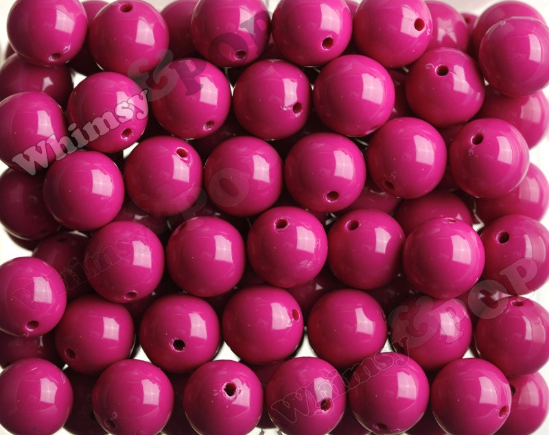 10 - Magenta Pink Gumball Beads, Opaque Acrylic Round Beads , 20MM, 2MM Hole