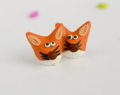 Fox post earrings - Fun woodland jewellery - Animal studs in orange polymer clay