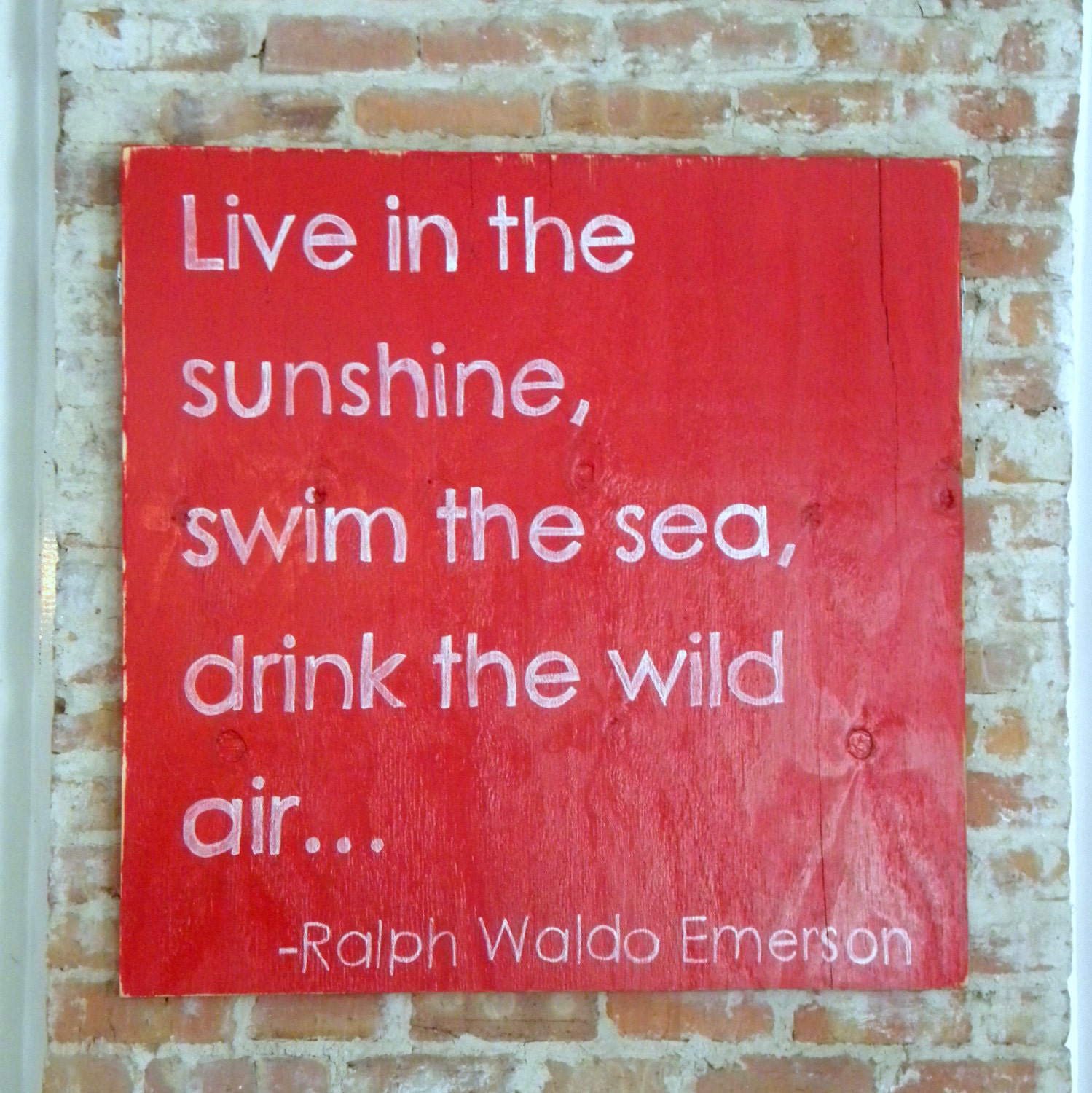 2 Sided Large Wooden Sign - Joy to the World / Ralph Waldo Emerson Quote - Red/White, Distressed