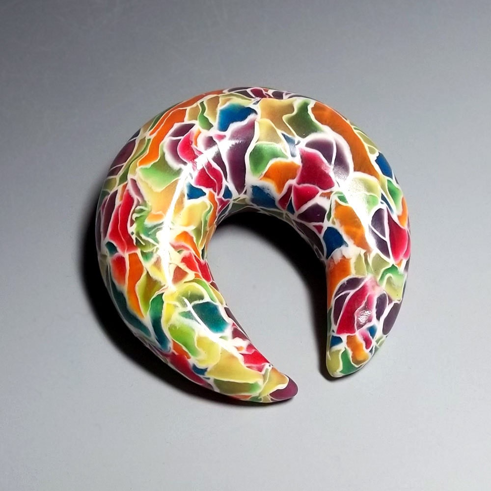 Gauged plug earrings, 1" or your size.  Stained glass series, Lite Brite crescent hoop. Polymer clay plugs and gauges for stretched ears.