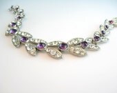 Vintage Rhinestone Bracelet Amethyst Purple Berry w/ Leaves 1950s Jewelry