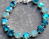 Mint Sea Foam Necklace Mermaids Lair Swarovski Crystal Tennis Necklace Teal Pacific Opal Aqua Mist Tennis