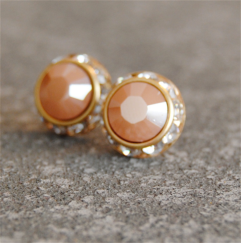 Peach Shimmer Earrings - Swarovski Crystal Peach Shimmer Rhinestone Stud Earrings - Sugar Sparklers Small - Mashugana